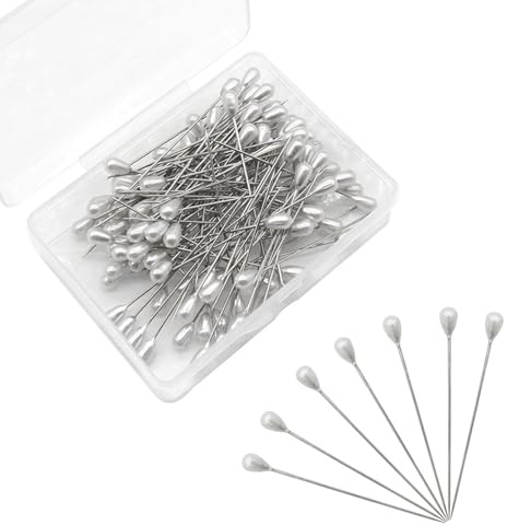 SYEYCW 150 Piezas Alfileres de Perlas, 5.5cm Largos Costura con Caja de Plástico, Alfileres Costura Rectos en Forma, Decorativas con Cabeza de Perla, para Manualidades, Ramos de Boda, Blanco