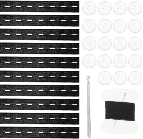10pcs Waistband Tightener,Trouser Elastic For Waistband,Waist Adjusters For Trousers,Maternity Pants Extender With 20 Buttons, Sewing Tool And Thread For Loose Jean Pant Button For Women Men Boys