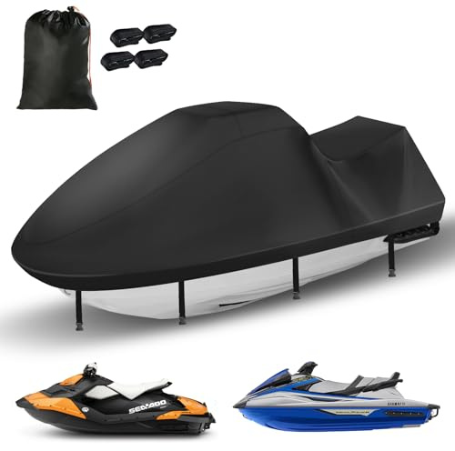 Funda para moto acuática 420D resistente al agua de 3 plazas, cubierta Waverunner mejorada con 2 rejillas de ventilación, 4 hebillas resistentes al viento, funda universal para todo tipo de clima para