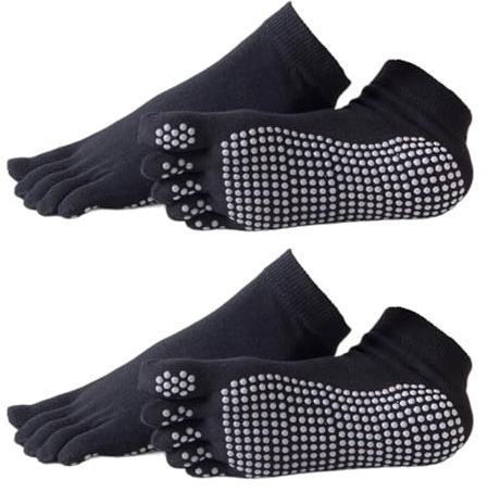 OUDQFCJ 2 paia di calzini con dita dei piedi,calzini da donna,antiscivolo,traspiranti,alla caviglia,da donna,per yoga,con dita colorate,per corsa,yoga,sport,multicolore,Taglia unica