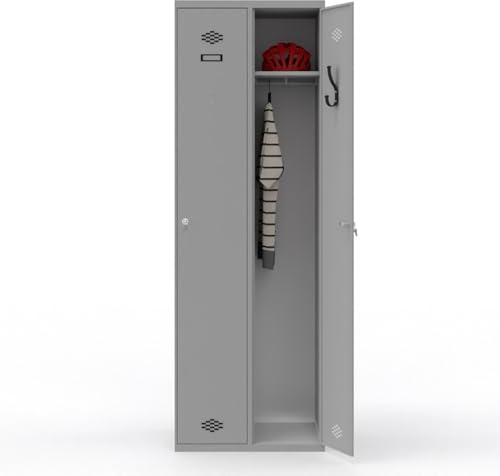 Spacio Taquilla Metalica 180cm, Taquillas Vestuario, Armario o Casillero con hasta 8 Puertas con Cerradura, Archivadores para Colegios u Oficinas, Color Gris RAL 7035 (2 cuerpos con 1 Puerta)