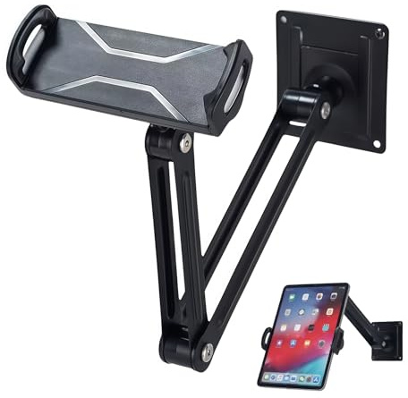 Sporgo Tablet Wandhalterung: 360° Verstellbare Tablet Halterung Wand, Faltbar Wandhalterung für 4-13'' Telefone und Tablets, für Küche, Fitnessraum, Wohnzimmer, Arbeitszimmer, Badezimmer - Schwarz