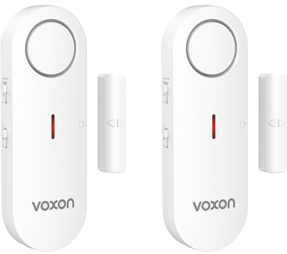 VOXON Alarme Maison sans Fil, Alarme Porte et Fenêtre avec Contrôle Volume 3 Niveaux et LED, Détecteur d’Ouverture de Porte 2-en-1 Alarme et Sonnette pour Maison, Appartement, Garage, Piscine (2Pcs)