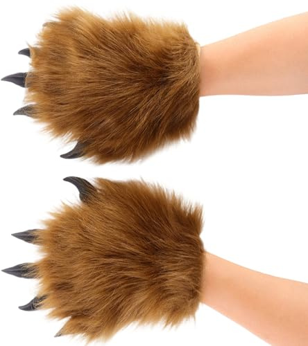 ZYMIADOU Guantes de peluche de Halloween con diseño de patas de animales, ideales para eventos de cosplay y como un divertido artículo de decoración, peluche de invierno sin dedos, marrón, Talla única