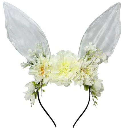 SSKHE Diadema de orejas de conejo con diseño de flores, disfraz de Pascua para adultos y niños, traje de liebre de conejo largo para vestido de fiesta, día mundial del libro, disfraz de animal