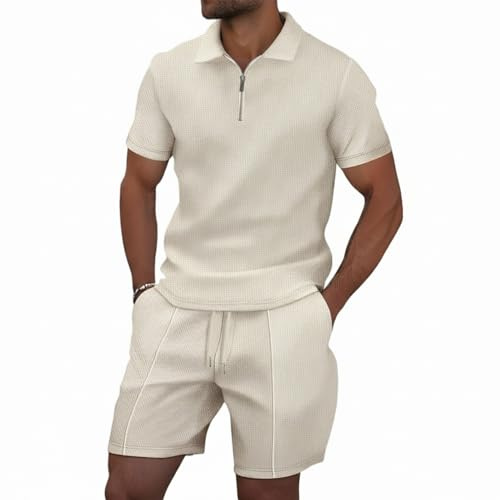 MSIYOW Tuta Uomo Sportiva Completo Uomo Casual T-Shirt Maniche Corte e Pantaloncini Abbigliamento Set Estiva(S, Kaki)