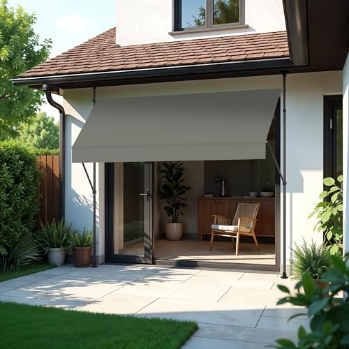 Wasabi - Toldo Retráctil Exterior 200x120cm Cityline - Altura Ajustable - Montaje Suelo y Pared sin Taladrar - Lona Gris Protección UV - Inclinación Regulable - Jardín Balcón