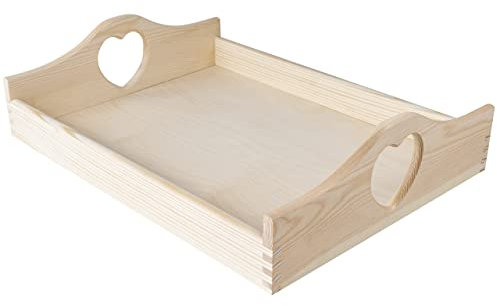 Creative Deco Vassoio Legno Rettangolare | Maniglie Cuore | 40 x 30 x 10.5 cm | Vassoio da Portata da Letto per Servire Colazione, Caffe | Servizio Piatti, Vassoio Decorativo per la Cucina, Soggiorno