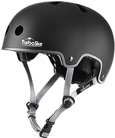 TurboSke Skateboard Helmet, BMX Helmet, Multi-Sport Helmet, Bike Helmet for Kids, Youth, Men, Women (Black&Gray, S/M (20.5-22.8))