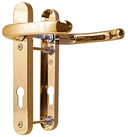 UPVC Door Handles Set - Polished Brass - Lever/Lever - 92mm PZ (Centres) - 122mm Screw to Screw - Backplate 212mm X 34mm - UPVC Door Handle - Polished Brass Replacement Handles - PVC Door Handle