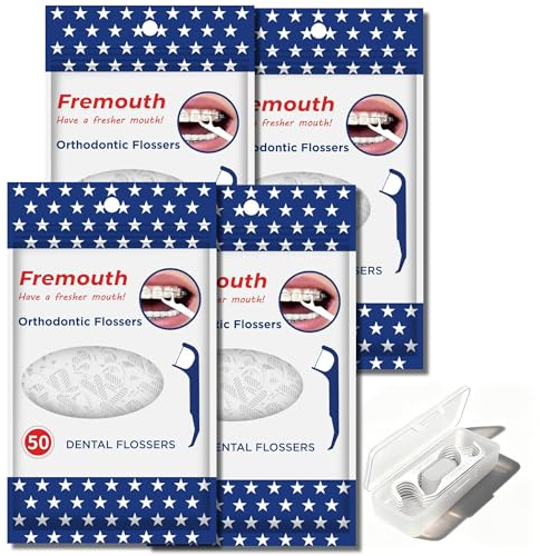 Fremouth Orthodontic Flossers for Braces - Ortho Dental Floss Picks, 50 Count (Pack of 4), with a Travel Case