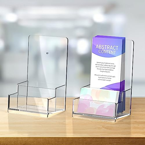 NiOffice Lot de 2 supports de brochure en acrylique transparent de 10,4 cm avec porte-cartes de visite, support mural ou comptoir pour brochures, magazines, menus, à trois volets