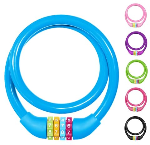 Ainiv Candado de 4 Dígitos para Bicicleta y Patinete Eléctrico - 65cm Antirrobo - Para Moto, Scooter, Monopatín, Puerta (Azul)