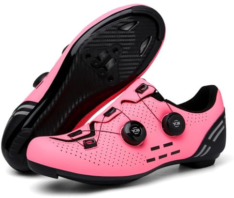 Hixingo Cycling Shoes for Mens Womens, Road Bike Shoes Unisex Cycle Shoes Outdoor Breathable Non-Slip MTB Road Spin Bicycle Shoes, Compatible Look SPD/SPD-SL, 3 to 12 UK Size Pink