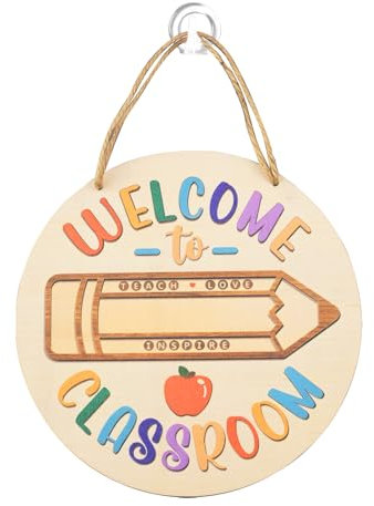 MOROBOR Panneau de bienvenue pour décoration de porte de classe, affichage personnalisé pour enseignant, panneau rond en bois pour l'école primaire