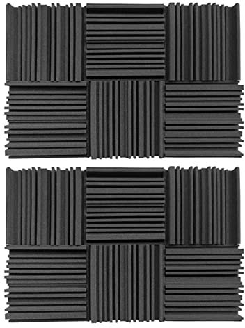 Huhudyy Lot de 12 plaques de mousse d'absorption acoustique pour studio - Large bande - Absorbeur de son - Structure périodique rainurée