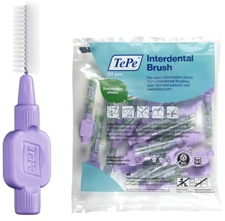 TePe Interdental Brush, Extra Soft, Purple, 1.1mm/ISO 6, 20pcs, plaque removal, effective cleaning between teeth, dental flosser for large gaps