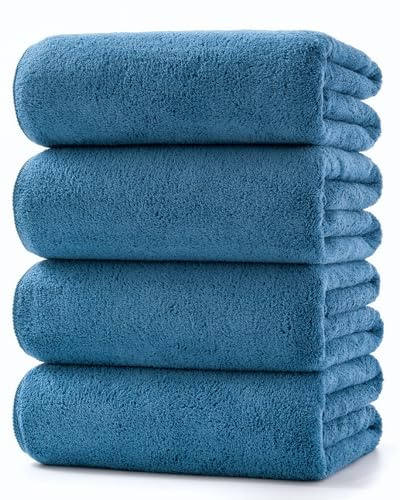 Lumimi 4-Pack Premium Hand Towels 29 L x 13 W Super Soft Microfiber, Highly Absorbent & Fade Resistant, Spa Quality Blue
