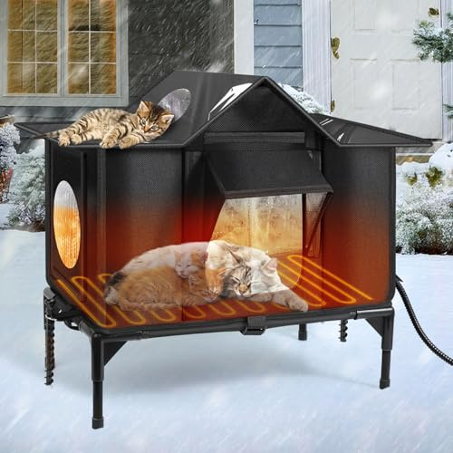 Insulated Feral Cat House Outdoor, Outdoor Heated Cat House Cat Shelter(L)