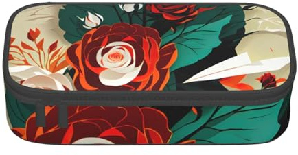 Cxzmnba Red Rose Floral Pencil Case for Boys and Girls, Back-to-School Essential, Student Supplies, Pencil Bag