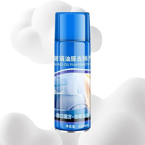 Nettoyant Film Gras Vitre Voiture,Éliminateur De Film Gras Multifonction Avec Éponge Et Serviette - Spray Mousse 450ml Revêtement Hydrophobe pour Nettoyer Pare-brise Auto Minibus Camionnette Berline