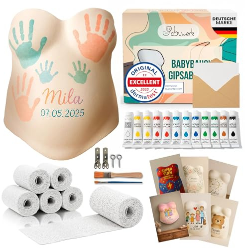 BABYWERK® Gipsabdruck Babybauch - DERMATEST SEHR GUT - Gipsbinden zum Basteln Baby Gipsabdruck Set für Schwangerschaft Gips Gibs Abdruck Babybauch