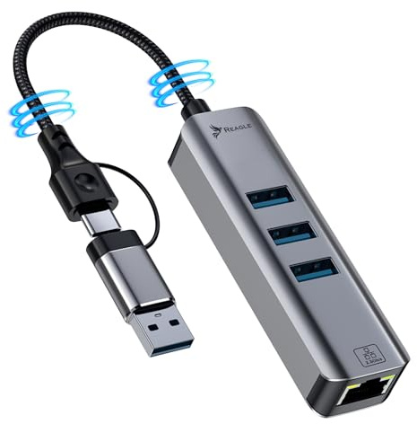 Reagle Adattatore da USB-C a 2,5 G Ethernet, 2,5 Gbps LAN RJ45, 3 x USB 3.2 Gen1, HUB 4 in 1 adattatore di rete per MacBook, iPad Pro, Dell XPS, Surface, Windows e Android