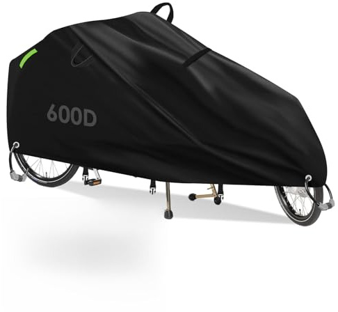 YedZen Lastcykel täckpresenning, 600D Oxford L285 x B 65 x H 115 cm lasthjulsskydd, vattentätt UV-skydd cykelskydd för lastcyklar, cykelskydd för cargocykel