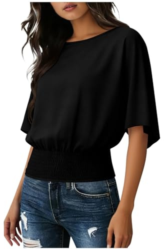 YNRENHNEE Camicia Donna Maglietta Maniche Corte Camicetta Girocollo Blusa Elegante Estiva di Colore Puro Casual Top T Shirt Classico Sexy