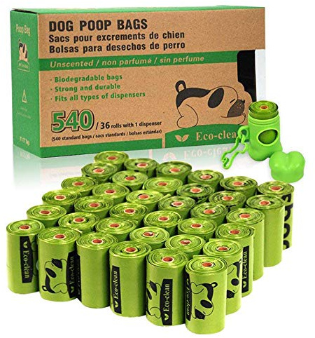 ECO-CLEAN Poop Bags, 36 Rolls/540 Dog Poop Bags with Dispenser, Dog Waste Bags, Unscented, Leak-Proof, Easy Tear-Off