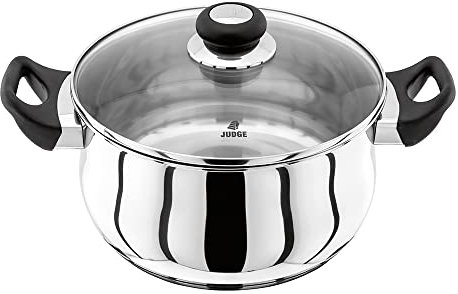 Judge Vista JJ37A Stainless Steel Large Casserole Pot with Twin Handles 24cm 4L, Shatterproof Vented Glass Lid, Induction Ready, Oven Safe, 25 Year Guarantee