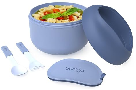 Bentgo Bowl - Insulated Leak-Resistant Bowl with Snack Compartment, Collapsible Utensils and Improved Easy-Grip Design for On-the-Go - Holds Soup, Rice, Cereal & More - BPA-Free, 21.2 oz (Slate)
