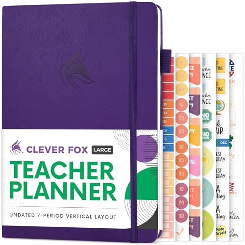 Clever Fox Planificateur pour enseignant – Planificateur année scolaire avec calendriers et plans de cours – Livre de plans pour enseignant pour salle de classe et école à domicile – Non daté, 18 x 25