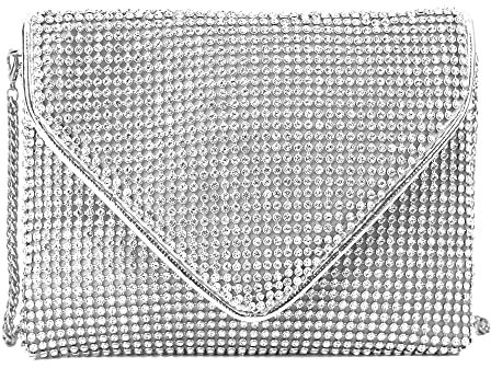 MEGAUK Damen Glitzer Clutch Kristall Unterarmtasche mit Abnehmbare Kette für Hochzeit Wedding Ball Bankett Prom Party, Silber