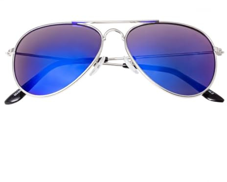 Ultra - Teen Pilot Style Sunglasses UV400 Protection Metal Frame Boys Girls Ages 9-16 Years Classic Retro Shades - Silver with Blue Lenses