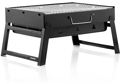 InnovaGoods® Klappbarer tragbarer Grill, Holzkohle BearBQ, Leicht und Einfach zu Handhaben, Kompakt, Robust und Langlebig, Schwarz, Eisen