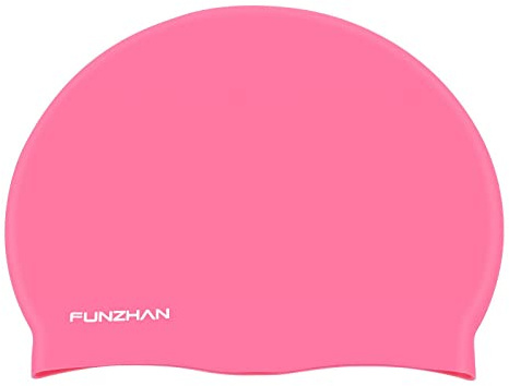 Funzhan Swim Cap High Elasticity Training&Racing Swimming Hat Curly Hair Long Hair Non-Slip Comfortable Waterproof Swimming Cap (Pink)