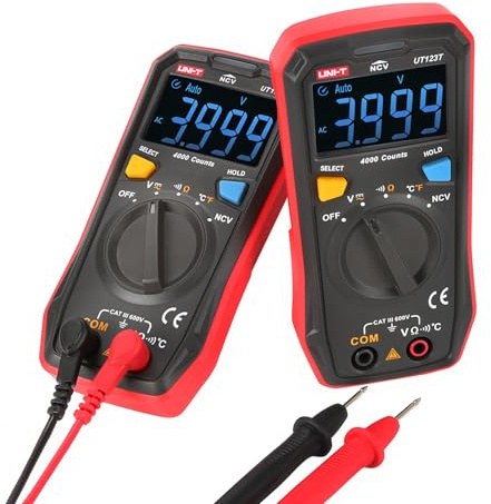 UNI-T UT123T Digital Multimeter Pocket-Sized, NCV Detection, Temperature, Continuity Test, CAT III 600V, Auto-Ranging, EBTN LCD for Home DIY Electrical Testing