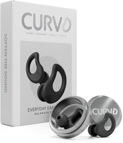 CURVD Everyday Earplugs – Ultra Soft, Customizable Sleep, Travel, Sensitivity, Noise Protection, for Sound Canceling Isolation, up to -30dB Reduction, NRR 15, Reusable and Sustainable (Black)