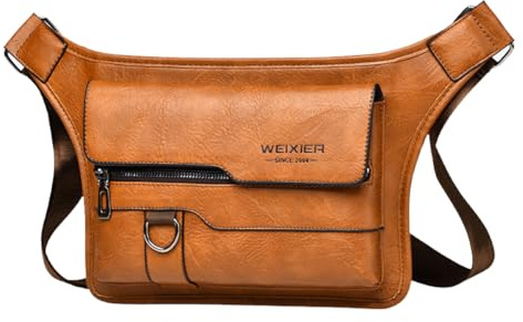 ANPTER Mens Shoulder Bag PU Leather Messenger Bag Multi Pocket Business Crossbody Pack Satchel Side Bag Casual Handbag for Men Working Shopping School Daily Use (Crossbody Bag for Brown)