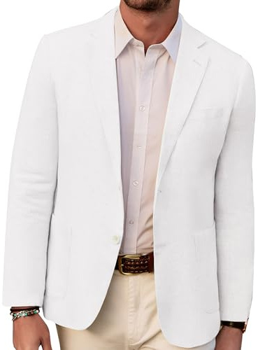 PJ Paul Jones Giacca Sportiva da Uomo, Casual, in Cotone e Lino, Leggera, con 2 Bottoni, Sfoderata, Bianco, L