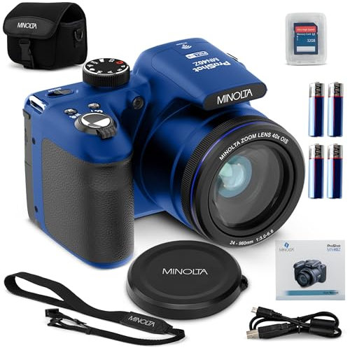 Minolta MN40Z 20MP Digital Camera – 40x Optical Zoom, 1080p FHD Video, 3.0 LCD, Wi-Fi, Face/Smile/Blink Detection – Blue