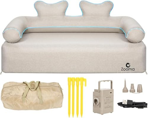Zooma Aufblasbares Sofa, Luftsofa mit Leichter Gürtel und Handlauf, Camping Sofa Couch Aufblasbar mit Eingebaute elektrische Luftpumpe, Campingstuhl Faltbar für Indoor, Outdoor, Party, Reisen, Strand