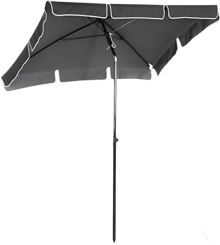 AND HOME Ombrellone Da Giardino Rettangolare, 2x1.3cm, Parasole, Regolabile, Antivento, Palo Inclinabile, Anti-UV, Ideale Per Spiaggia E Giardino, Nero