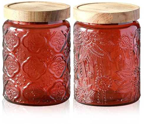 kiss me Vintage Glass Jars with Lid, 700ml/24oz Airtight Colored Mason Jar Biscuit Tin Cookie Tea Coffee Sugar Canisters Candy Jar for Kitchen Counter, Pantry (2 pack-700ml)