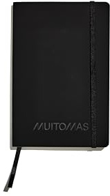 Muitomas, Block Notes A5 - Cuaderno de notas para oficina, con tapa blanda, bolsillo interior y cierre elástico, 120 hojas a rayas, 13 x 21 cm, color negro