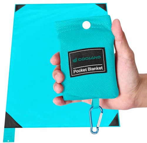 Odoland Outdoor Pocket Travel Blanket Beach Mat - Waterproof Sand Proof Beach Blanket, Picnic Mat - Multi Colour and Sizes - Portable Lightweight for Camping, Picnic CrystalBlue M