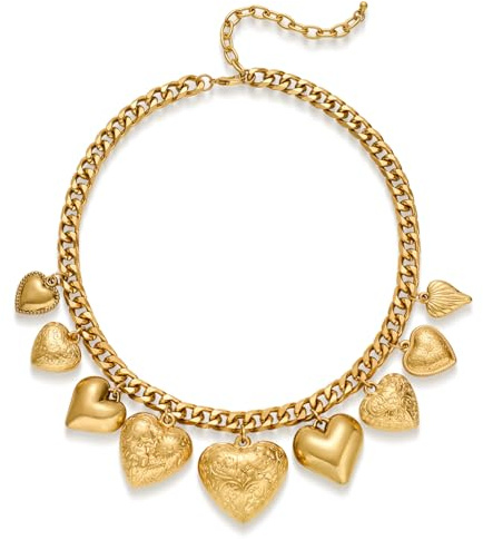 LILIE & vitt guld hjärta berlock halsband för kvinnor, elegant länkkedja med detaljerade hjärthängen, icke-blekande finish, justerbar passform, present för speciella tillfällen, Mässing