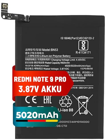 Mpsmobile® Akku für Xiaomi Redmi Note 9 Pro | 5020mAh | Ersatzakku BN53