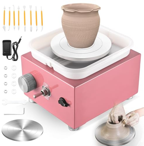Pottery Wheel, Helangel Mini Pottery Wheel with Strong Motor 2000RPM Adjustable Speed, Potters Wheel with 10/6.5cm Plates and Sculpting Tools, Ceramic Pottery Tools Pottery Kit for Kids and Adults